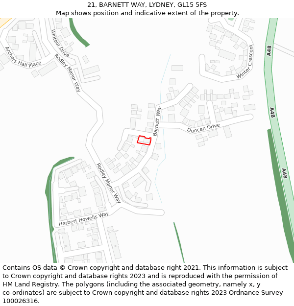 21, BARNETT WAY, LYDNEY, GL15 5FS: Location map and indicative extent of plot