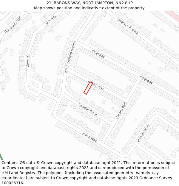 21, BARONS WAY, NORTHAMPTON, NN2 8HP: Location map and indicative extent of plot