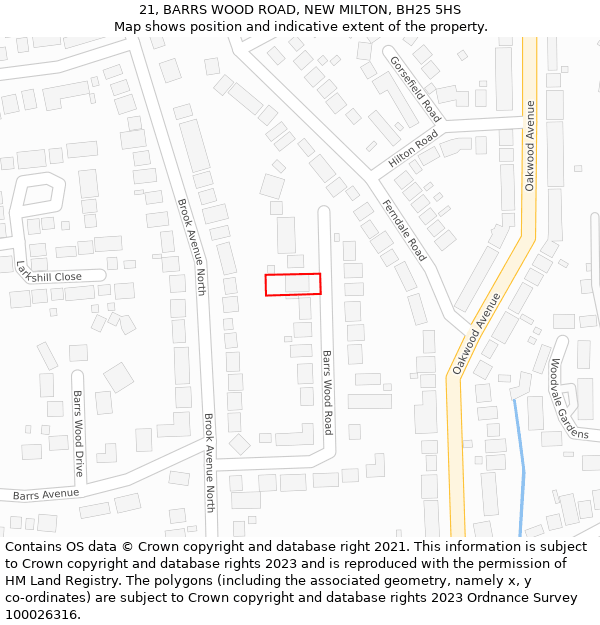 21, BARRS WOOD ROAD, NEW MILTON, BH25 5HS: Location map and indicative extent of plot