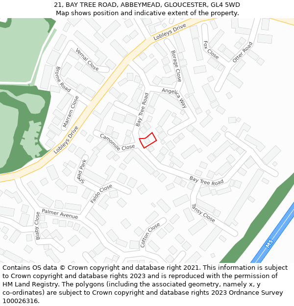 21, BAY TREE ROAD, ABBEYMEAD, GLOUCESTER, GL4 5WD: Location map and indicative extent of plot