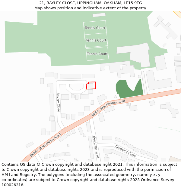 21, BAYLEY CLOSE, UPPINGHAM, OAKHAM, LE15 9TG: Location map and indicative extent of plot