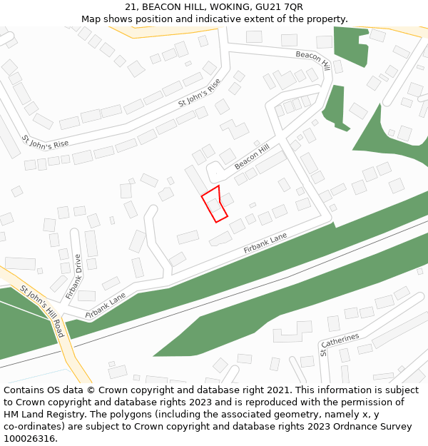 21, BEACON HILL, WOKING, GU21 7QR: Location map and indicative extent of plot