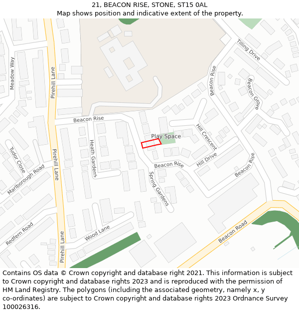 21, BEACON RISE, STONE, ST15 0AL: Location map and indicative extent of plot