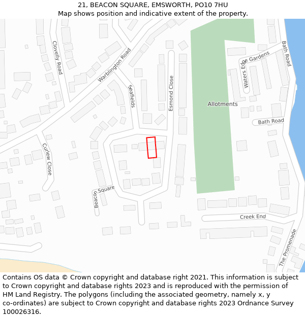 21, BEACON SQUARE, EMSWORTH, PO10 7HU: Location map and indicative extent of plot