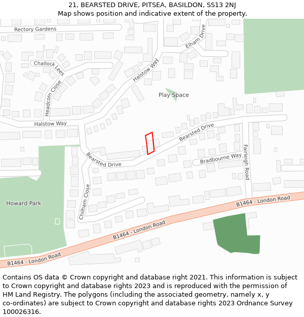 21, BEARSTED DRIVE, PITSEA, BASILDON, SS13 2NJ: Location map and indicative extent of plot