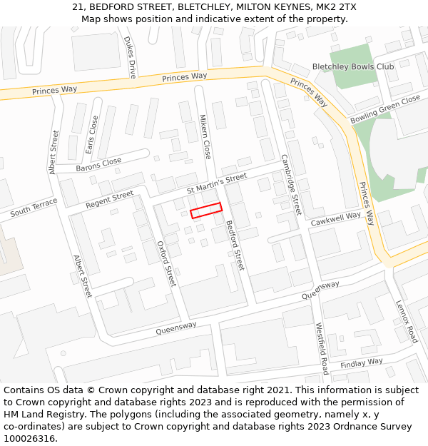 21, BEDFORD STREET, BLETCHLEY, MILTON KEYNES, MK2 2TX: Location map and indicative extent of plot