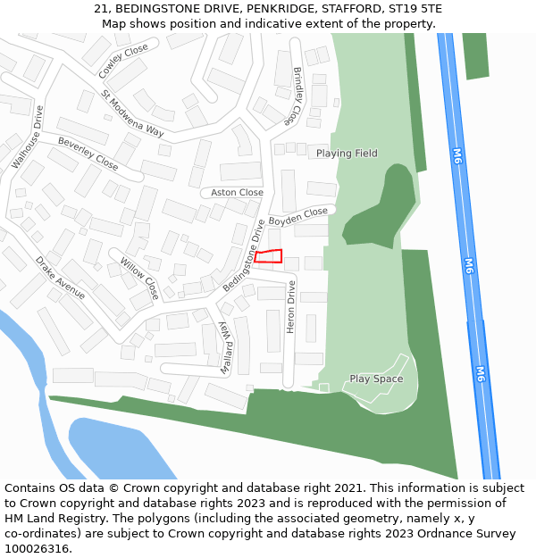 21, BEDINGSTONE DRIVE, PENKRIDGE, STAFFORD, ST19 5TE: Location map and indicative extent of plot