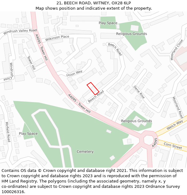 21, BEECH ROAD, WITNEY, OX28 6LP: Location map and indicative extent of plot