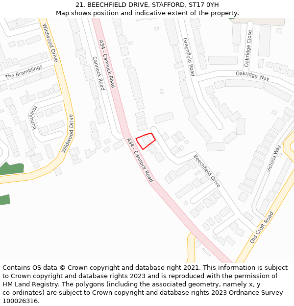 21, BEECHFIELD DRIVE, STAFFORD, ST17 0YH: Location map and indicative extent of plot