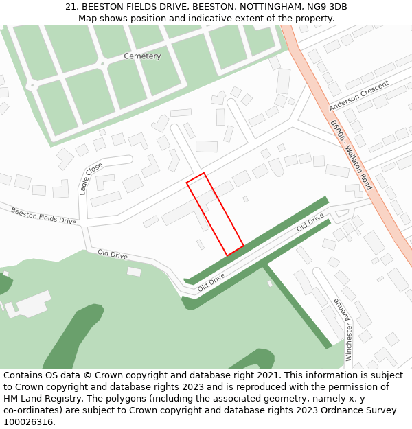 21, BEESTON FIELDS DRIVE, BEESTON, NOTTINGHAM, NG9 3DB: Location map and indicative extent of plot