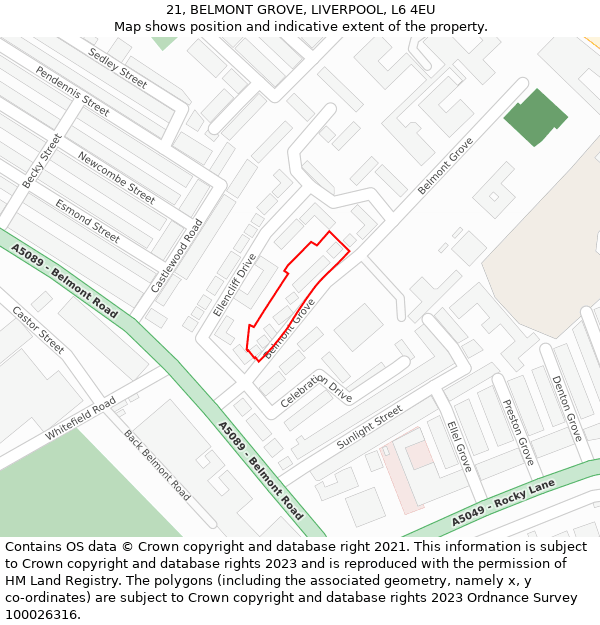 21, BELMONT GROVE, LIVERPOOL, L6 4EU: Location map and indicative extent of plot