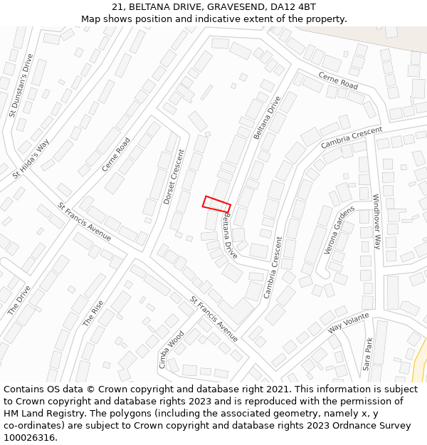 21, BELTANA DRIVE, GRAVESEND, DA12 4BT: Location map and indicative extent of plot