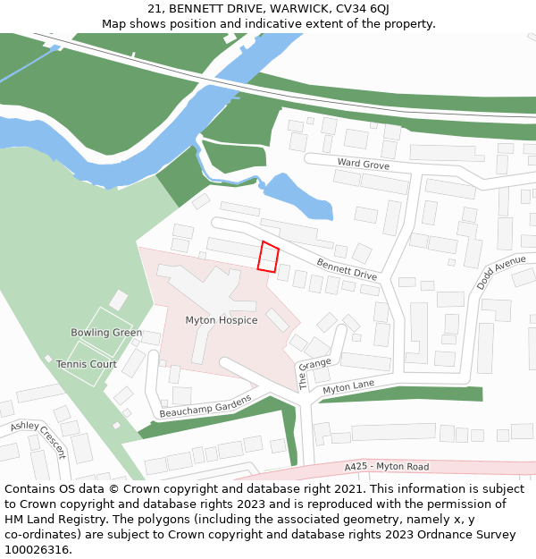 21, BENNETT DRIVE, WARWICK, CV34 6QJ: Location map and indicative extent of plot