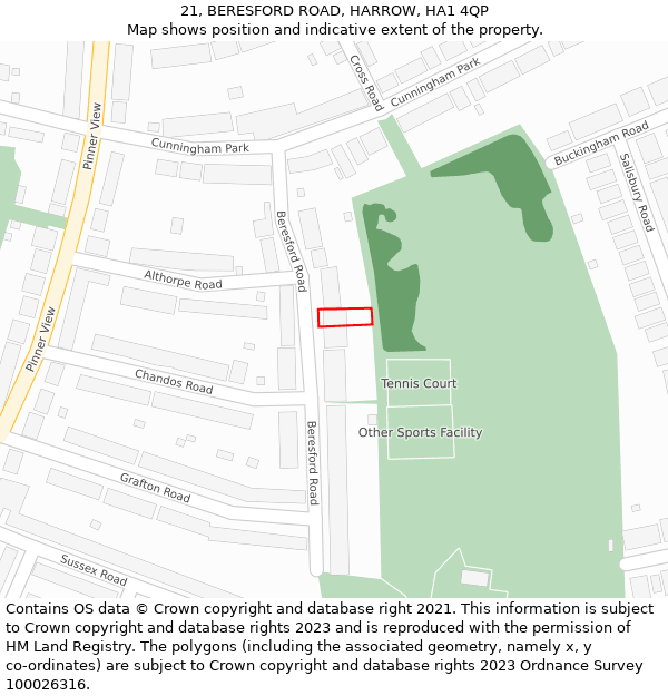 21, BERESFORD ROAD, HARROW, HA1 4QP: Location map and indicative extent of plot
