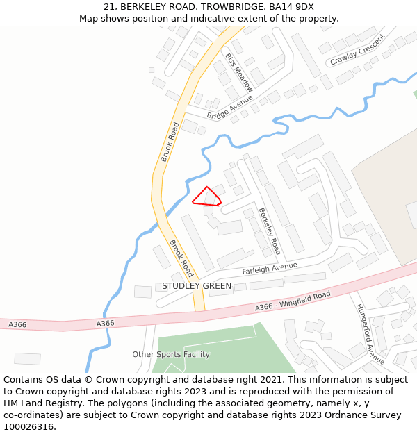 21, BERKELEY ROAD, TROWBRIDGE, BA14 9DX: Location map and indicative extent of plot