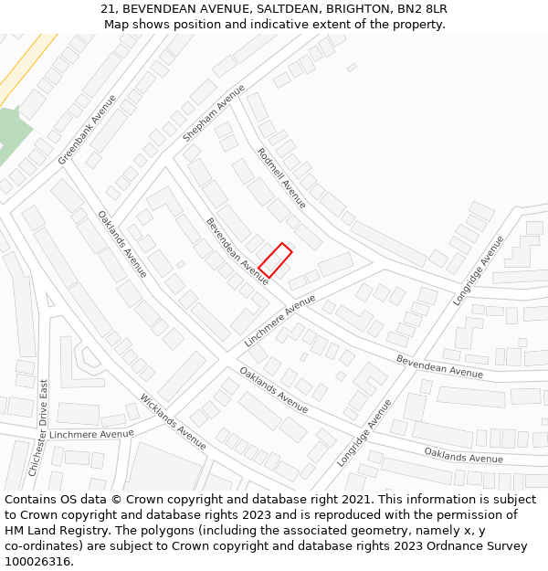 21, BEVENDEAN AVENUE, SALTDEAN, BRIGHTON, BN2 8LR: Location map and indicative extent of plot