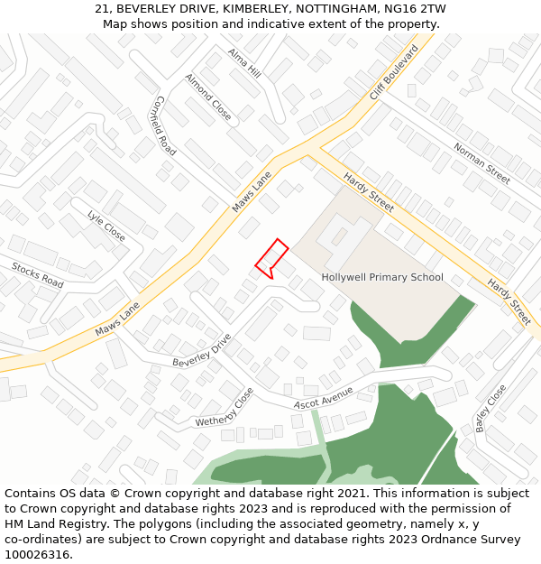 21, BEVERLEY DRIVE, KIMBERLEY, NOTTINGHAM, NG16 2TW: Location map and indicative extent of plot