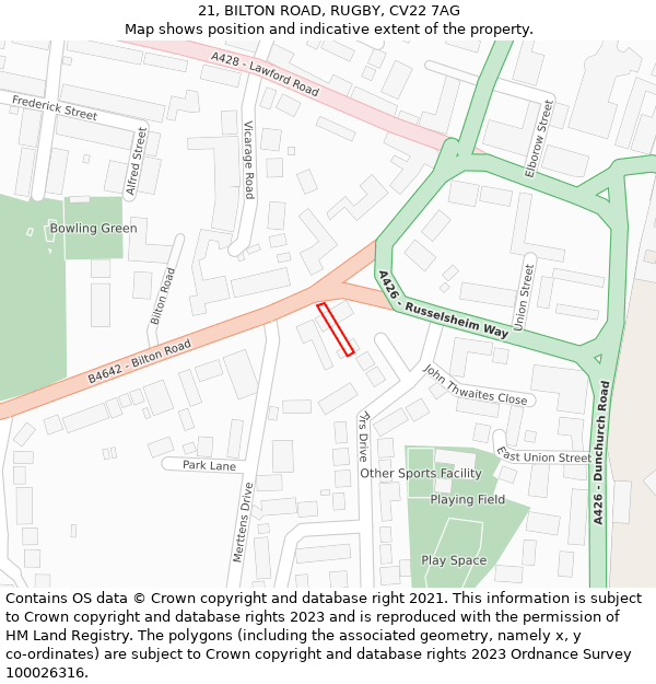 21, BILTON ROAD, RUGBY, CV22 7AG: Location map and indicative extent of plot