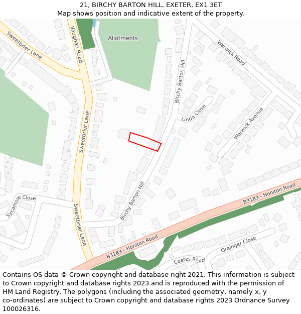 21, BIRCHY BARTON HILL, EXETER, EX1 3ET: Location map and indicative extent of plot