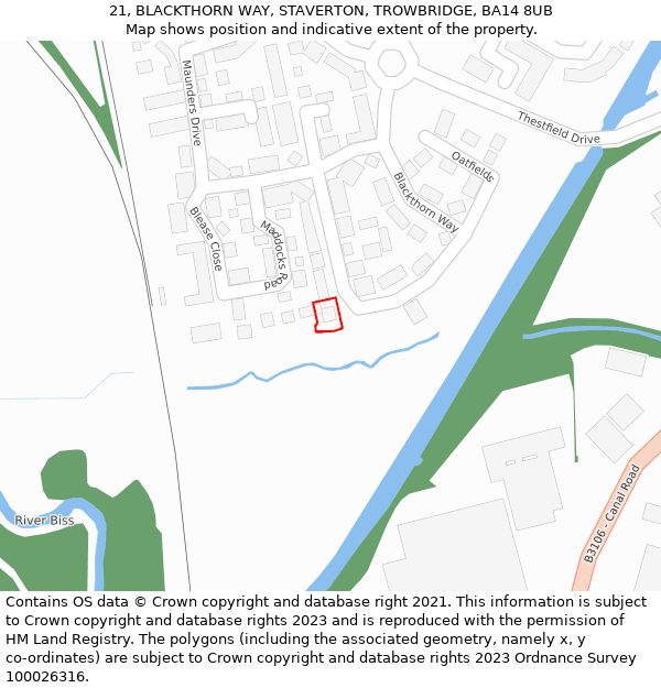 21, BLACKTHORN WAY, STAVERTON, TROWBRIDGE, BA14 8UB: Location map and indicative extent of plot