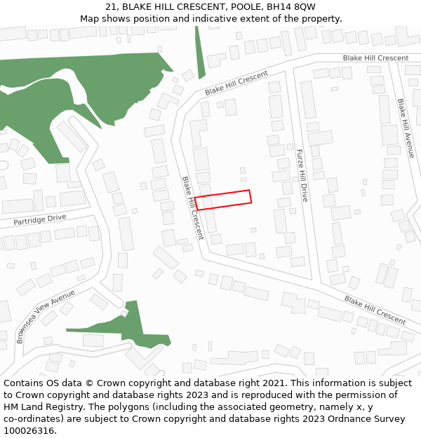 21, BLAKE HILL CRESCENT, POOLE, BH14 8QW: Location map and indicative extent of plot