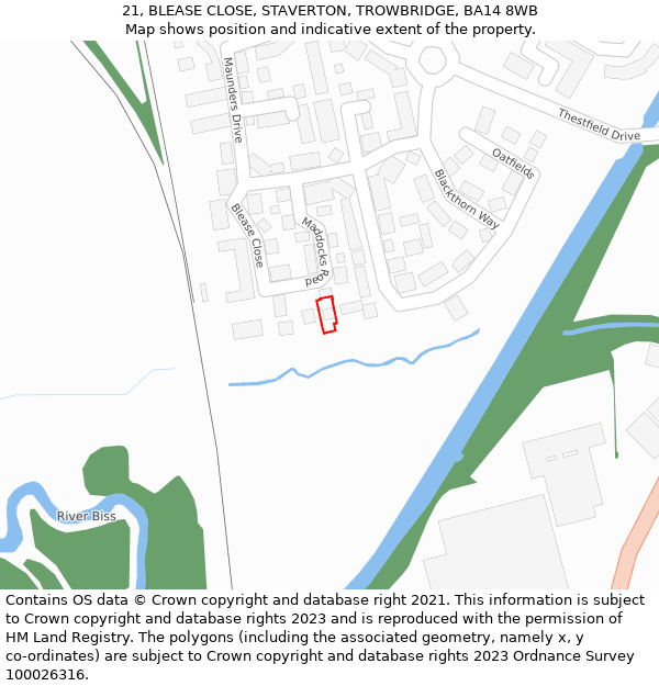 21, BLEASE CLOSE, STAVERTON, TROWBRIDGE, BA14 8WB: Location map and indicative extent of plot