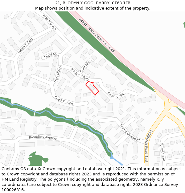 21, BLODYN Y GOG, BARRY, CF63 1FB: Location map and indicative extent of plot