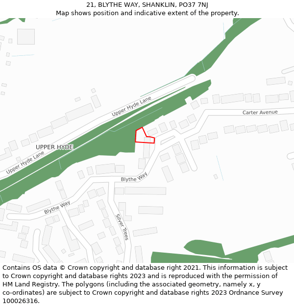 21, BLYTHE WAY, SHANKLIN, PO37 7NJ: Location map and indicative extent of plot