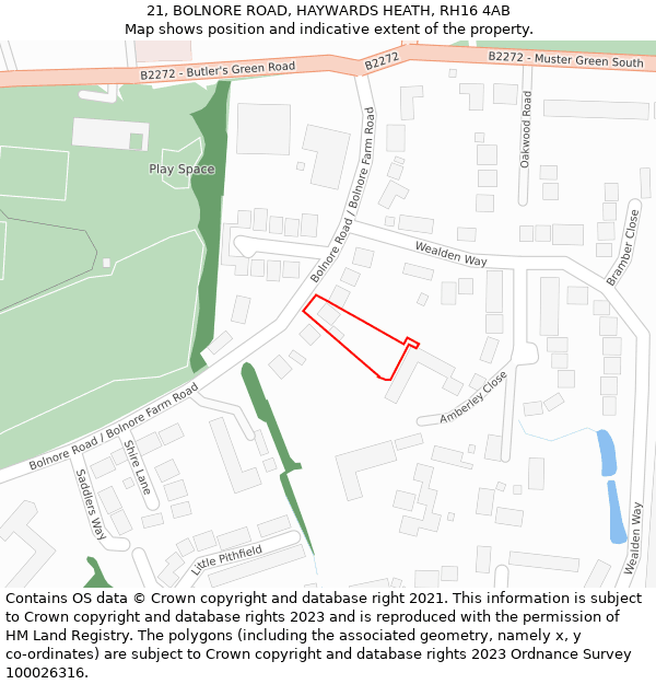 21, BOLNORE ROAD, HAYWARDS HEATH, RH16 4AB: Location map and indicative extent of plot