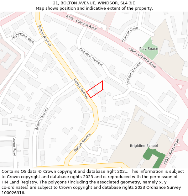 21, BOLTON AVENUE, WINDSOR, SL4 3JE: Location map and indicative extent of plot