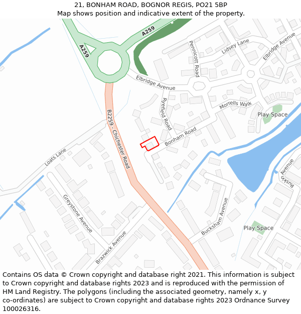 21, BONHAM ROAD, BOGNOR REGIS, PO21 5BP: Location map and indicative extent of plot