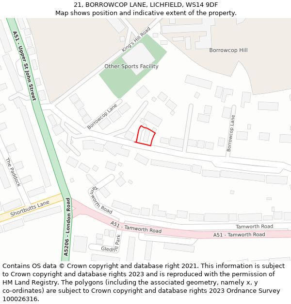 21, BORROWCOP LANE, LICHFIELD, WS14 9DF: Location map and indicative extent of plot