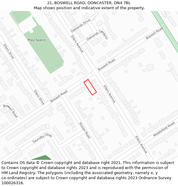 21, BOSWELL ROAD, DONCASTER, DN4 7BL: Location map and indicative extent of plot