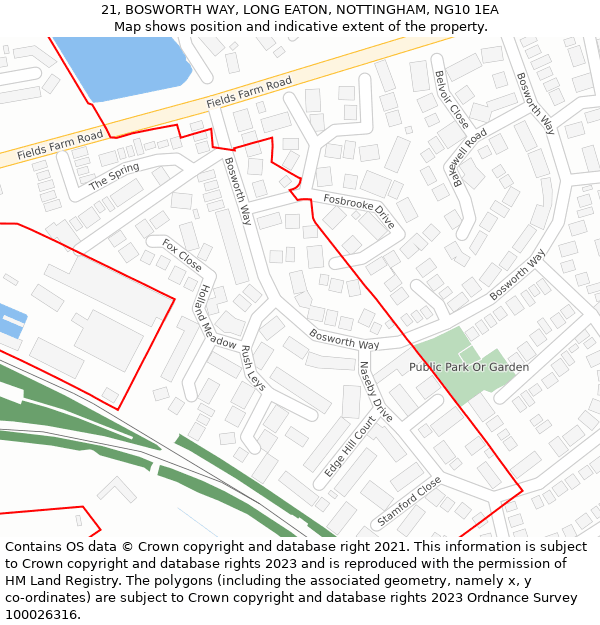 21, BOSWORTH WAY, LONG EATON, NOTTINGHAM, NG10 1EA: Location map and indicative extent of plot