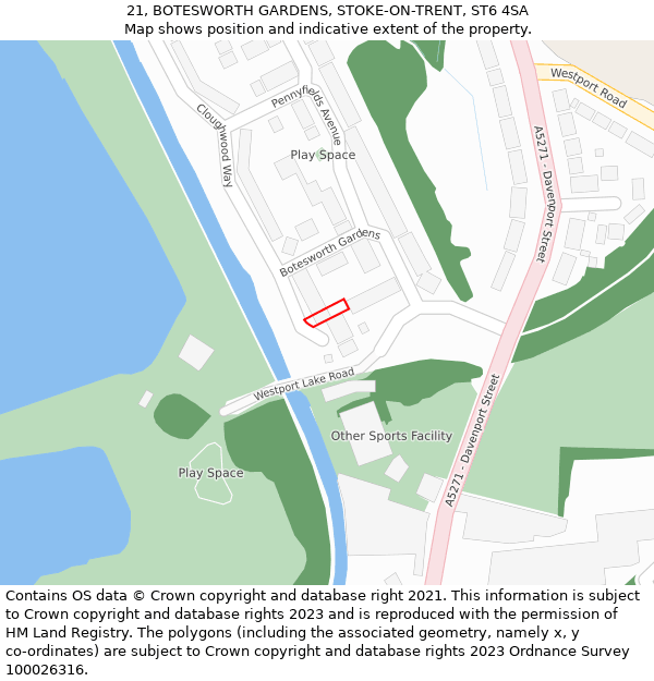 21, BOTESWORTH GARDENS, STOKE-ON-TRENT, ST6 4SA: Location map and indicative extent of plot