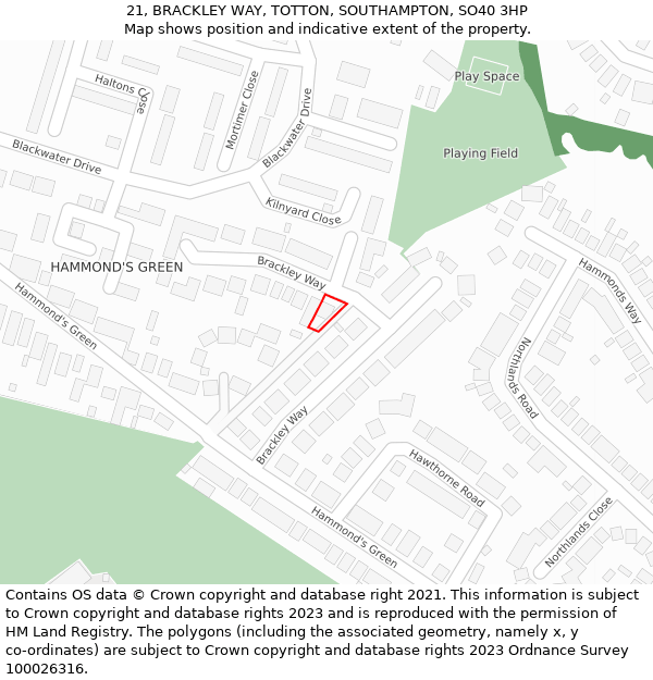 21, BRACKLEY WAY, TOTTON, SOUTHAMPTON, SO40 3HP: Location map and indicative extent of plot