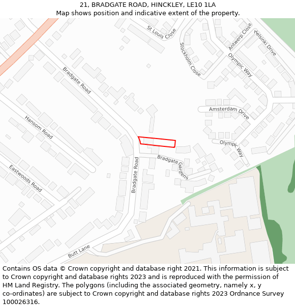 21, BRADGATE ROAD, HINCKLEY, LE10 1LA: Location map and indicative extent of plot