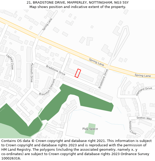 21, BRADSTONE DRIVE, MAPPERLEY, NOTTINGHAM, NG3 5SY: Location map and indicative extent of plot