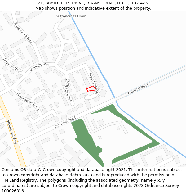 21, BRAID HILLS DRIVE, BRANSHOLME, HULL, HU7 4ZN: Location map and indicative extent of plot