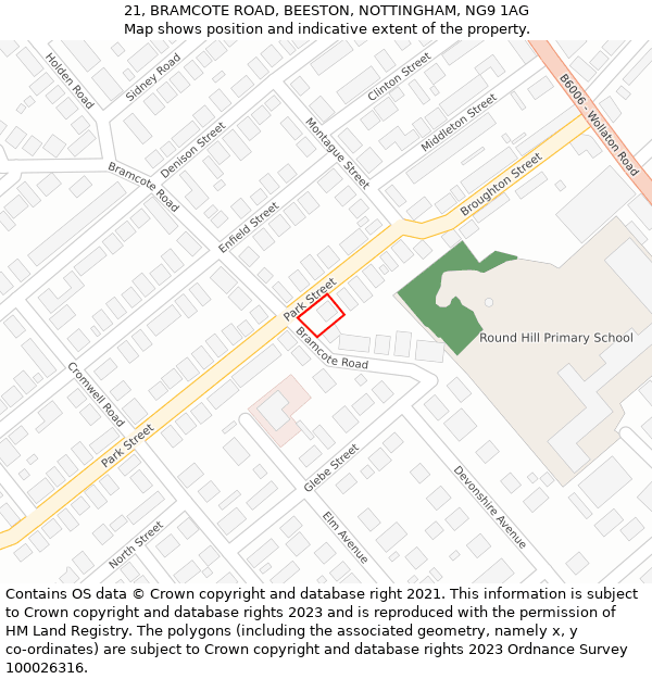 21, BRAMCOTE ROAD, BEESTON, NOTTINGHAM, NG9 1AG: Location map and indicative extent of plot