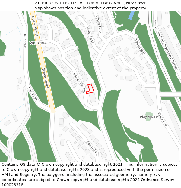 21, BRECON HEIGHTS, VICTORIA, EBBW VALE, NP23 8WP: Location map and indicative extent of plot