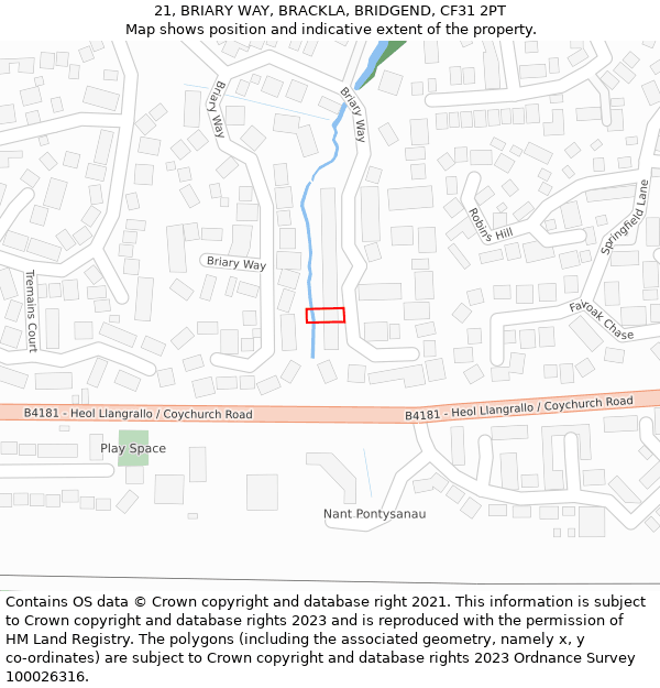 21, BRIARY WAY, BRACKLA, BRIDGEND, CF31 2PT: Location map and indicative extent of plot