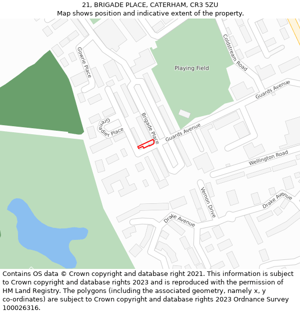 21, BRIGADE PLACE, CATERHAM, CR3 5ZU: Location map and indicative extent of plot