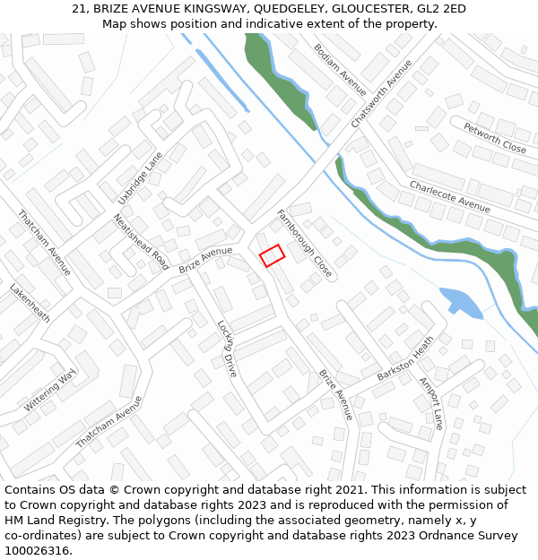 21, BRIZE AVENUE KINGSWAY, QUEDGELEY, GLOUCESTER, GL2 2ED: Location map and indicative extent of plot