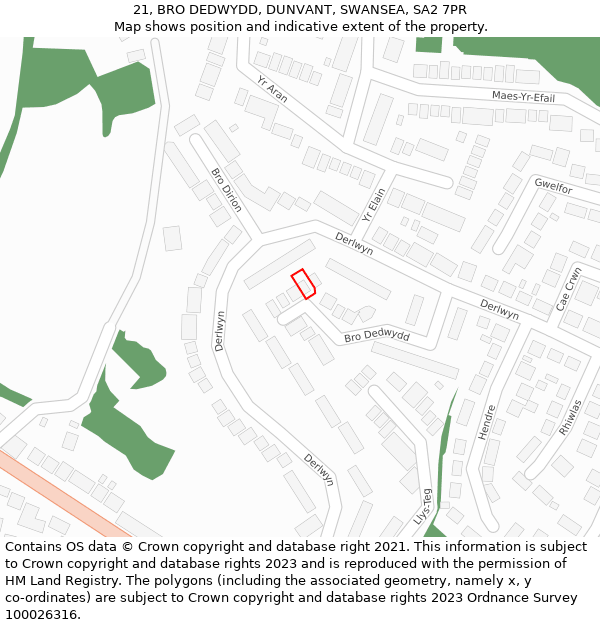 21, BRO DEDWYDD, DUNVANT, SWANSEA, SA2 7PR: Location map and indicative extent of plot