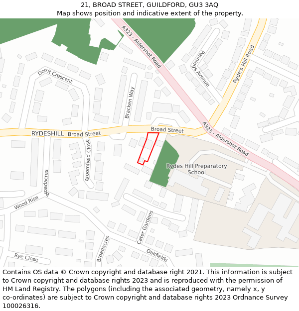 21, BROAD STREET, GUILDFORD, GU3 3AQ: Location map and indicative extent of plot