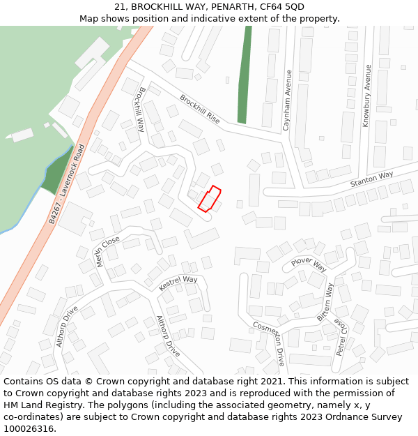 21, BROCKHILL WAY, PENARTH, CF64 5QD: Location map and indicative extent of plot
