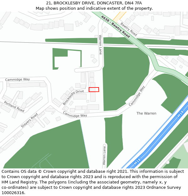 21, BROCKLESBY DRIVE, DONCASTER, DN4 7FA: Location map and indicative extent of plot