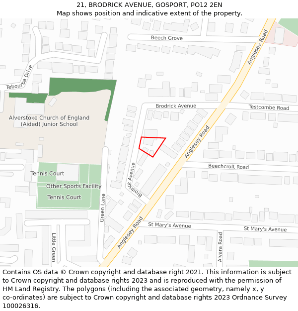 21, BRODRICK AVENUE, GOSPORT, PO12 2EN: Location map and indicative extent of plot