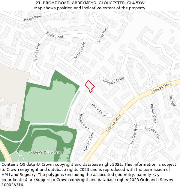 21, BROME ROAD, ABBEYMEAD, GLOUCESTER, GL4 5YW: Location map and indicative extent of plot